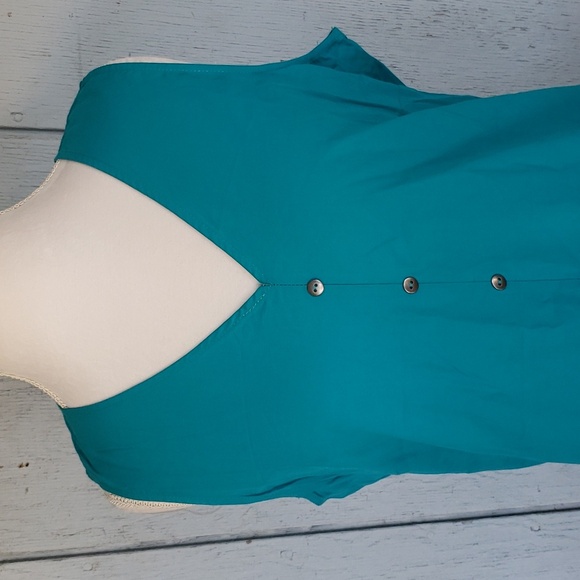 Cruel Denim Teal Cut Out Back Sleeveless Top Teal Button Tank Top - Picture 13 of 13